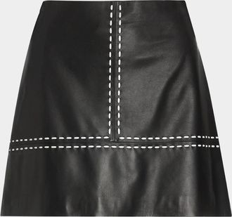 Ramy Brook Natalie Topstitched Leather Mini Skirt