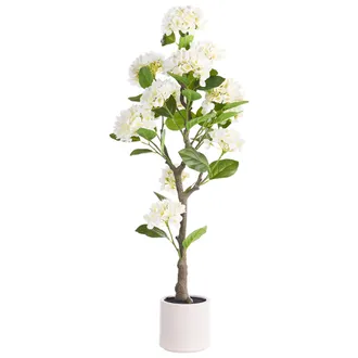Beliani Planta Artificial En Maceta Con Flores Decoraci&oacute;n Moderna De Pl&aacute;stico Para Interiores Hecha A Mano 120 Cm Blanco Hortensium