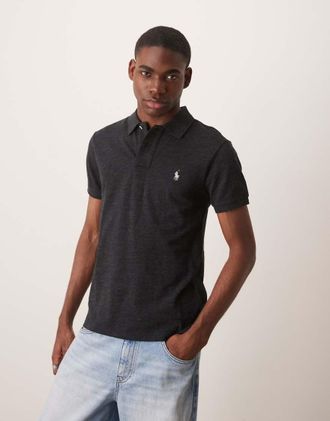 Polo Ralph Lauren Polo slim fit in piqu&eacute; color nero m&eacute;lange con logo
