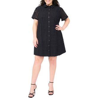 CeCe by Cynthia Steffe Eyelet Short Sleeve Cotton Shirtdress in Rich Black at Nordstrom, Size 22W