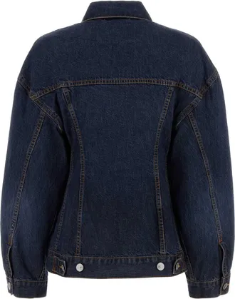 Balenciaga Womens Cotton-Silk Denim Jacket Navy