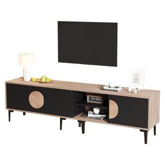 STILVORA Mueble Tv Con 3 Puertas Y 2 Huecos Abiertos, Para Salon, En Tablero De Particulas, Negro Y Roble, 180&times;35&times;49 Cm