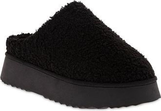 Mia Icee Mule Womens Black Fur Shearling Cozy Slip On Platform Slippers HTAT1070