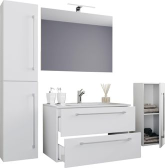 VCM 5pcs Set 1 Lavabo Con Dos Cajones, 1 Espejo, 1 Lavabo, 1 Midischrank, 1 Gabinete Alto Lavabo De Cer&aacute;mica Gabinete Inferior Colgante 60 Cm Set De Muebl