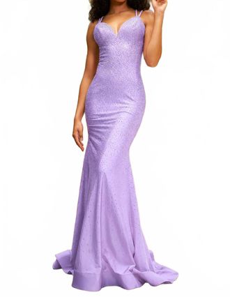 Sherri Hill V-Neck Fitted Gown In Lilac