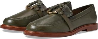 Schutz Womens Schutz Rhino Flats Green Leather Tassel Detail Loafers HTAT517