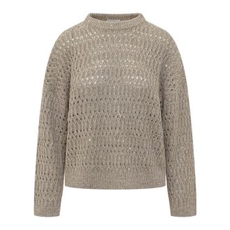 Brunello Cucinelli Micro Sequin Jumper - female - Brunello Cucinelli - Round-neck Knitwear - Beige - L - Knitwear