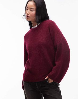 Arket Maglione comodo morbidissimo in lana e alpaca bordeaux-Rosso
