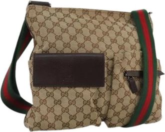 Gucci Pre-owned Cross Body Bags, female, Brown, Size: ONE SIZE Pre-owned Double pocket web messenger