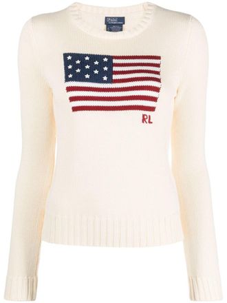 Polo Ralph Lauren flag-intarsia jumper - women - Cotton - L - Neutrals
