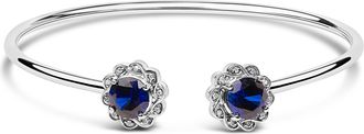 House of Brilliance Sterling Silver Diamond Accent Created Blue Sapphire Floral Design Bangle Bracelet