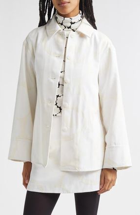 Marimekko Ladonta Unikko Jacquard Oversize Faille Shirt Jacket in White Light Grey at Nordstrom, Size 12 Us