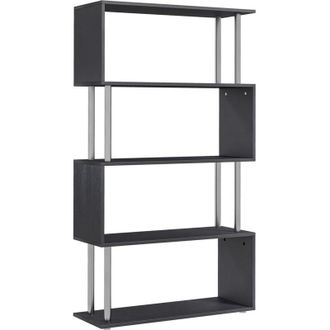 HOMCOM Libreria 145x80x30 Cm Madera Y Metal Muebles Oficina Estanteria Estante Negro