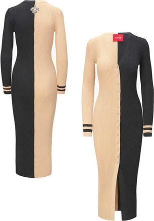Staud Womens STAUD Gold/Black New Orleans Saints Shoko Knit Button-Up Sweater Dress at Nordstrom, Size Medium