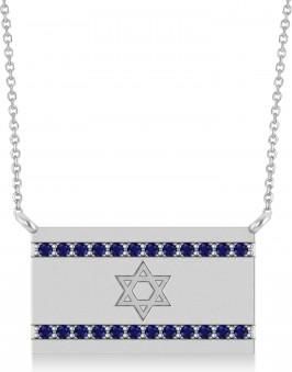 Allurez Blue Sapphire Israel Flag Pendant Necklace in Sterling Silver (0.24 ct)