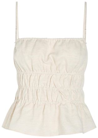 Staud Ayla Smocked Linen Tank top - Beige - XL (UK16 / XL)
