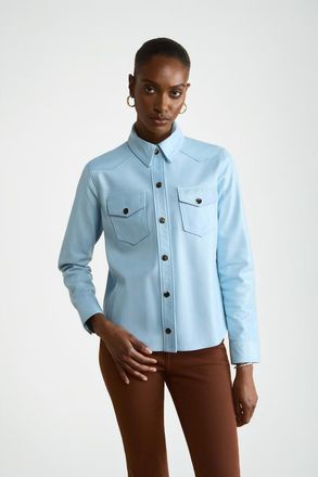 FURNIQ Leather Shirt Jacket in Blue at Nordstrom, Size X-Large