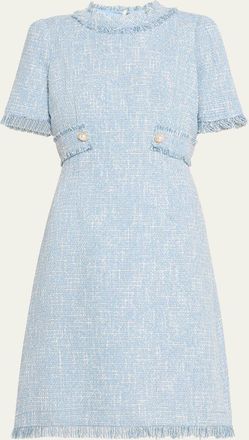 Teri Jon Fringe-Trim Boucle Tweed Dress