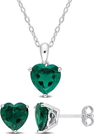Delmar Heart Cut Lab Created Emerald Solitaire Pendant Necklace & Stud Earrings Set in Green at Nordstrom Rack