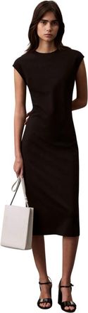 Calvin Klein Georgette Midi Jurk - Dames - Casual kleedjes - Zwart - XS - Nylon - Kleedjes