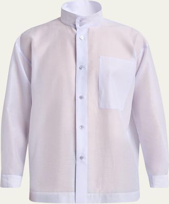 Homme Pliss&eacute; Issey Miyake Mens Polyester and Wool Mandarin-Collar Sport Shirt