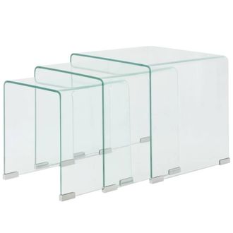 Berkfield Home Three Piece Nesting Table Set Tempered Glass Clear