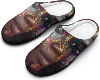 Generic African Women with Tribal Face Paint Mens Cozy Cotton Slippers with Memory Foam Lightweight Anti-skid House Shoes for Indoor Outdoor
