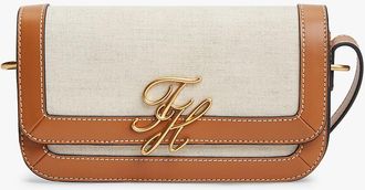 Tommy Hilfiger Womens Script Monogram Canvas Crossbody - Brown