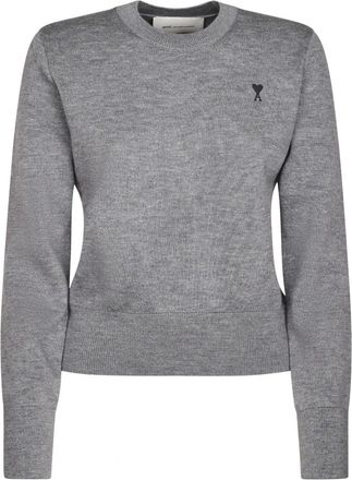Ami Quota Sweater met ronde hals en Ami de Coeur - Dames - Truien - Grijs - Maat: XS Wol