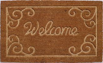 Imports Decor Embossed Welcome Coir Door Mat, Classic Coconut Fiber Doormat with Non-Slip PVC Backing, Durable Indoor Outdoor Entryway Rug