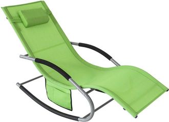 SoBuy Tumbona, Mecedora con Almohada y Bolsillo Lateral, Estructura de Hierro, Malla Transpirable Teslin, cómodo, soporta hasta 150 kg Verde OGS28-GR Sobuy
