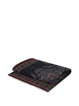Etro Home placed-print wool blanket (140cm x 180cm) - unisex - Wool - One Size - Blue