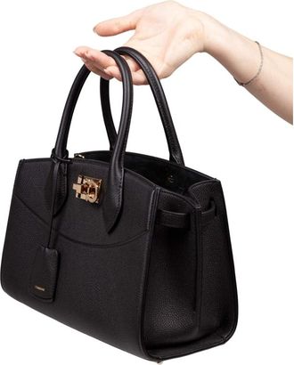 Ferragamo Studio Hammered Leather Handbag, Black