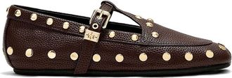 Ganni Brown Grained Mary Jenny Studded Ballet Flats