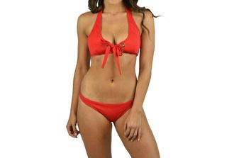 Milly Solid Grommet Santorini Bikini Top In Red