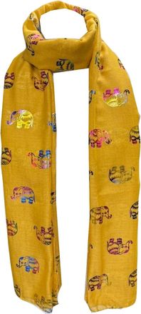 World of Shawls Metallic Rose Gold Beautiful Thai Elephant Print Women Scarf Shawl Scarves Wrap Beach Cover Gift (Multi Color Foil Elephant Mustard)