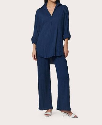 Lusana Resort Collared Short Sleeve Shirt In Indigo
