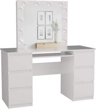 Topeshop Topeshop - marina - 6-drawer vanity desk with mirror and led lighting - White