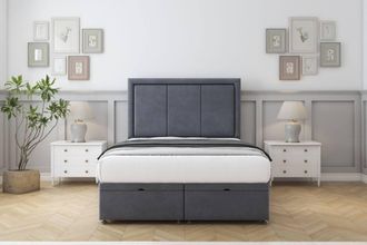 Comfort Beds Savoy Plush Ottoman Bed Base-26 Strutted Headboard in Dark Grey | Size: Double