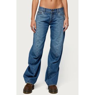 Edikted Maiah Low Rise Barrel Jeans in Blue-Washed at Nordstrom, Size X-Small