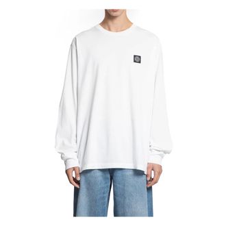 Stone Island Long Sleeve Tops, male, White, Size: 2XL Compass Logo White T-Shirt