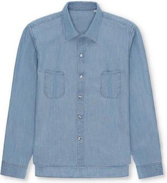 Fortela Liam Cotton Chest Pocket Shirt Stondato in Light Blue at Nordstrom, Size Small Eu