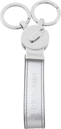 Ferragamo Dual-Ring Metallic Leather Keyring
