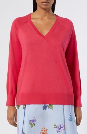 Marina Rinaldi Rita V-Neck Cotton Blend Sweater in Cherry at Nordstrom, Size X-Large