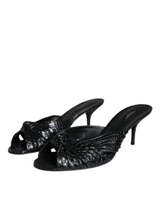Dolce & Gabbana Womens Black Leather Heels Slides Sandals Shoes Python
