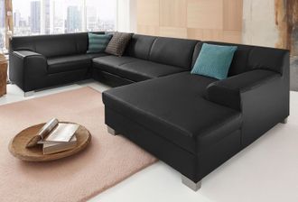 Domo Collection Wohnlandschaft »Amando in vielen Bezugsvarianten, auch in Leder, komfortabel, U-Form« wahlweise mit Bettfunktion, fester Sitzkomfort, frei im Raum ste