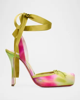 Christian Louboutin 100mm Cassia Lace-Up Printed Satin Ballet Pumps