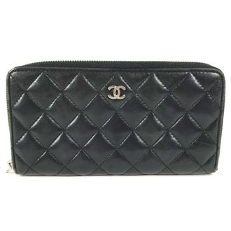 Chanel Matelasse Black Leather Long Wallet (Bi-Fold) (Pre-Owned)