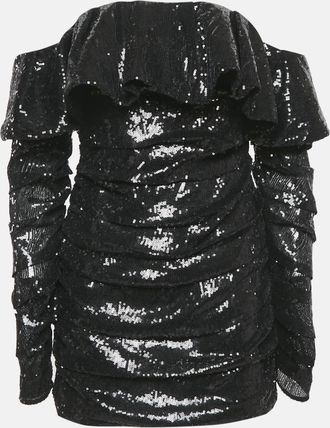 The Attico Black Sequin Ruffled Mini Dress