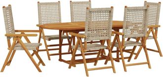 vidaXL Set De Comedor De Jard&iacute;n 7 Pzas Rat&aacute;n Pe Madera Maciza Beige Vidaxl